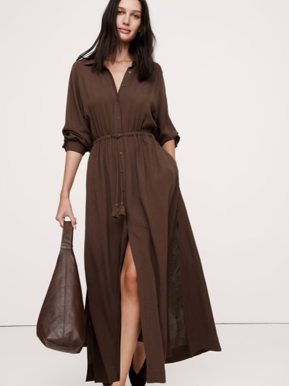 Banana Republic Espresso Brown Gauze Shirt Dress